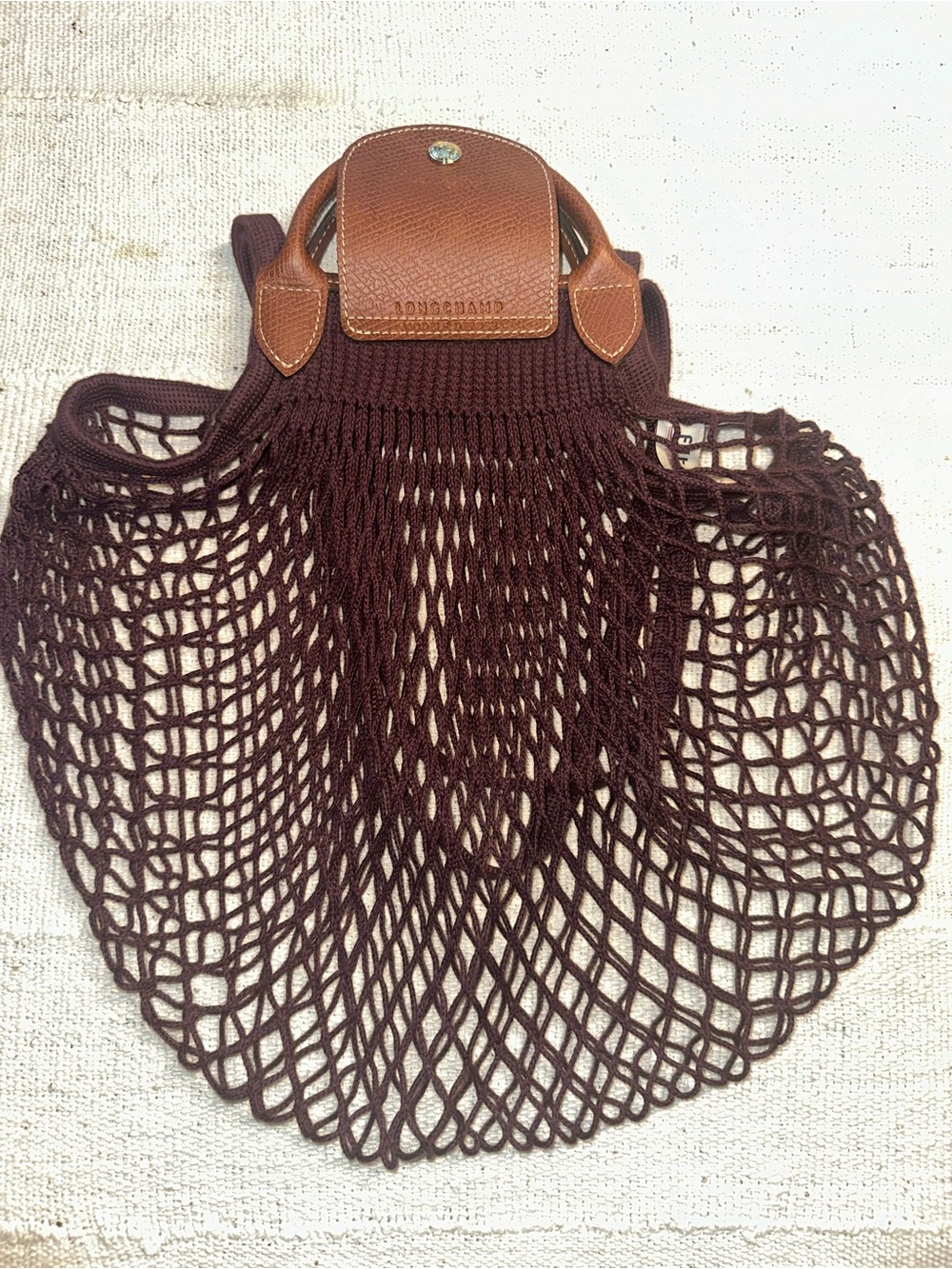 Longchamp Filt 1860 Mesh Net Tote with Leather Trim - Picture 8 of 8